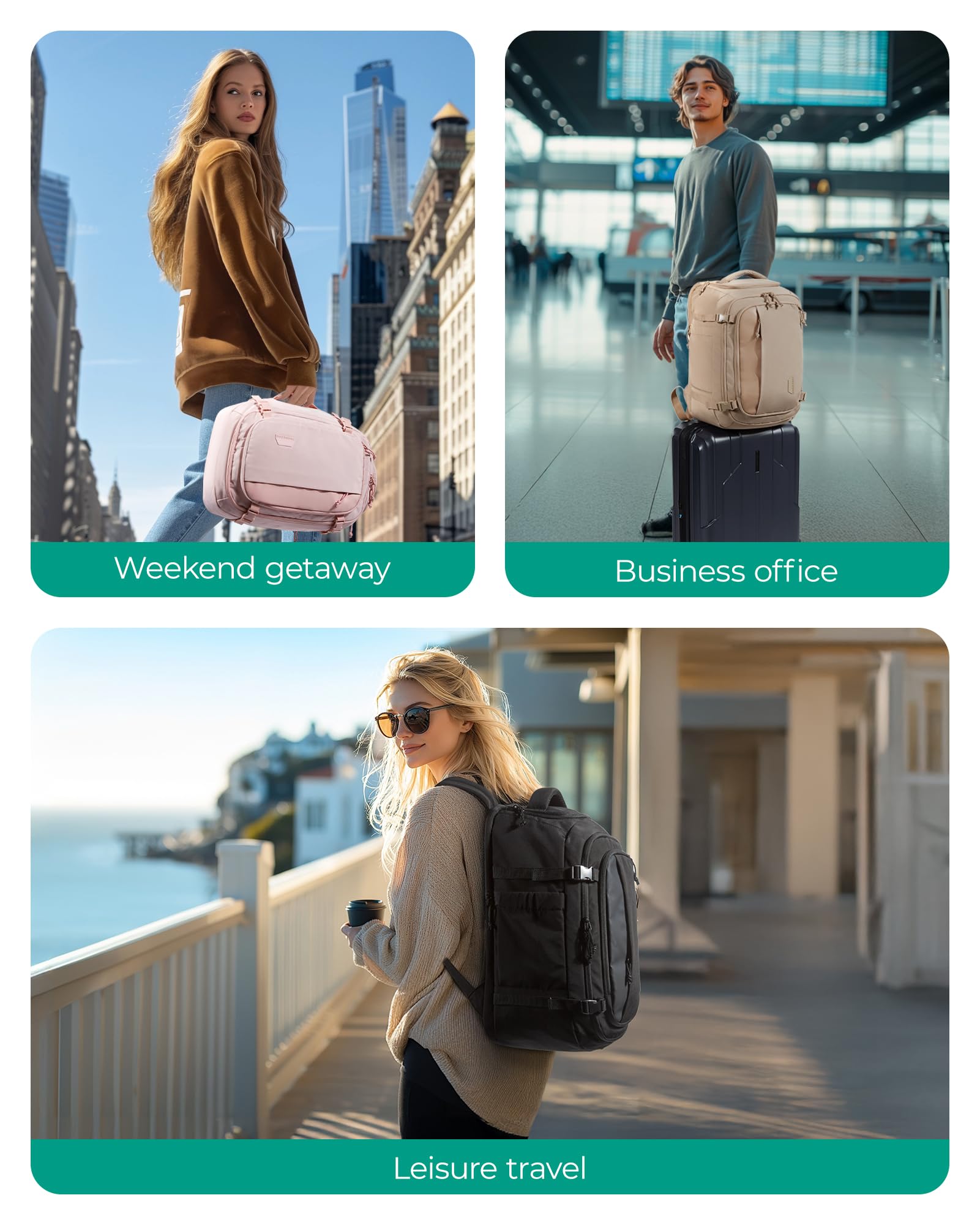 BAGSMART Travel Backpack Carry on Flight Approved, 28L Lightweight Backpack Fits 17.3 Inch Laptop for Men Women, Water Resistant Personal Item Travel Bag with USB Charging Port, Black