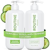 Routine Wellness Anti-Thinning Volumizing Shampoo and Conditioner Set for Thinning Hair to Reduce Breakage - CLINICALLY TESTED Formula with DHT Blockers Saw Palmetto, Nettle Oil - Cucumber Set