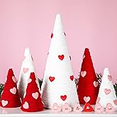 Iceyyyy 6 Pcs Valentine Day Cone Tree Decorations Set-Artificial Yarn Wrapped Mini Trees with Heart Decor-Pink White Valentine's Day Tabletop Tree for Farmhouse Indoor Home Kitchen Decor