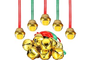 Gejoy 12 Pieces Christmas Bell Necklaces Large Jingle Bell Necklaces Christmas Party Accessories Stocking Stuffers for Craft Xmas Holiday Party Supplies(Cute Colors)