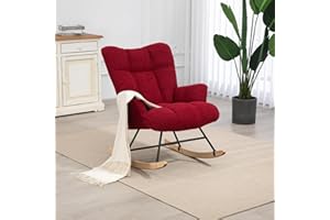 AUNEKIV Rocking Chair Nursery Teddy, Upholstered Baby Fluffy Glider Rocker for Adults Indoor, Comfy Sherpa Compact Nursing Chairs for Small Spaces, Living Room, Classroom, Bedroom, Burgundy
