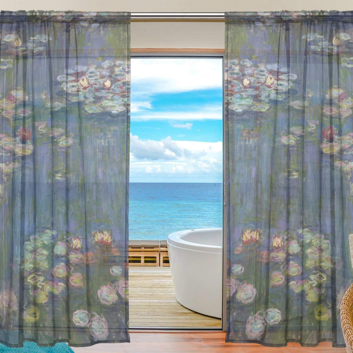 Amazon Com Ahomy Sheer Panel Curtains 55 X84 Water Lilies By