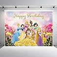 BWW Princess Happy Birthday Backdrop Colorful Rainbow Flowers Photo Backdrop Fairy Tale Little Girl Princess Birthday Party Background Multicolor Glitter Photography Background 5x3ft