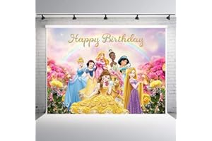 BWW Princess Happy Birthday Backdrop Colorful Rainbow Flowers Photo Backdrop Fairy Tale Little Girl Princess Birthday Party Background Multicolor Glitter Photography Background 5x3ft