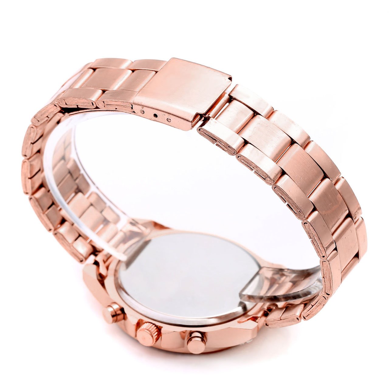 JSDDE Les femmes exquis cristal de luxe strass cristal Montre acier inoxydable bracelet faux Chronographe Quartz Analog Montre(Or Rose)