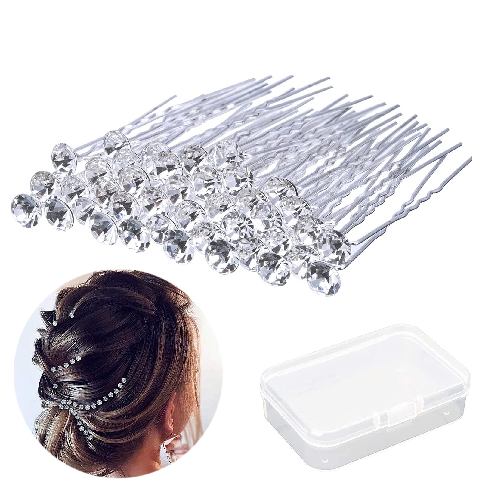 Rhinestone Hair Clip Wedding Accessories - Diamond, Crystal Hair Pieces - Silver Wedding Pins (40pcs with box)