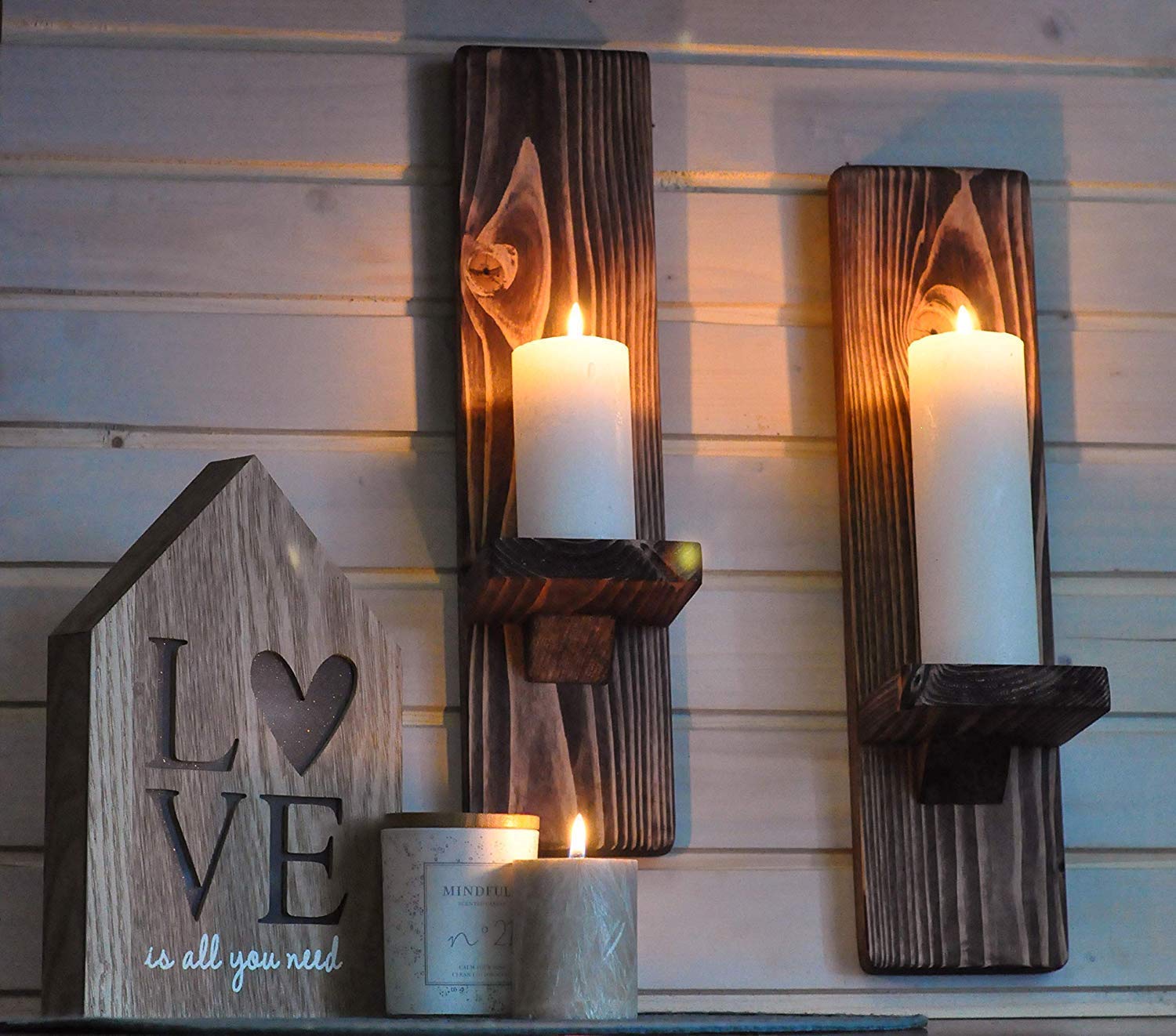LocalBeavers Rustic Candleholders | Handmade Pillar Candle Sconce | Wallmounted Farmhouse Decor | Large Floating Shelves | Wall Mount Pillar Candle Sconce | Wallmount Ledge for Candles: Handmade