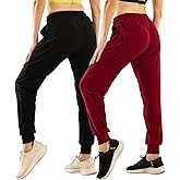 TRIUNION 2 Pack Womens Jogger Pants with Pockets Soft Tapered Joggers Sweatpants for Women Drawstring Lounge Pants