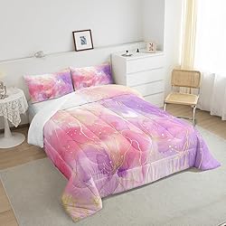 Pink Tie Dye Comforter Set, Marble Art Bedding for