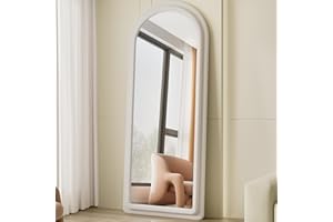 ZMYCZ Floor Mirror, Full Length Mirror with Stand, 63"x24" Arched Mirror Full Length, Freestanding Mirror Hanging or Leaning, Wall Mounted Mirror with Flannel Frame, Large Mirror for Bedroom (White)