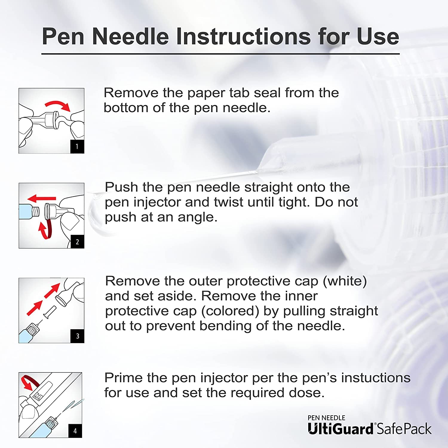 All-in-One UltiGuard Safe Pack Pen Needles and Sharps Container for at-Home Insulin Injections and Safe Needle Disposal, Size: Mini 4mm (5/32”) x 32G, 100 Count