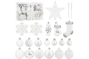 SOLEDI 128-pc Christmas Tree Ornament Set - Pre-Tied Shiny Shatterproof Decorated Baubles for Xmas Festival Holiday Decor