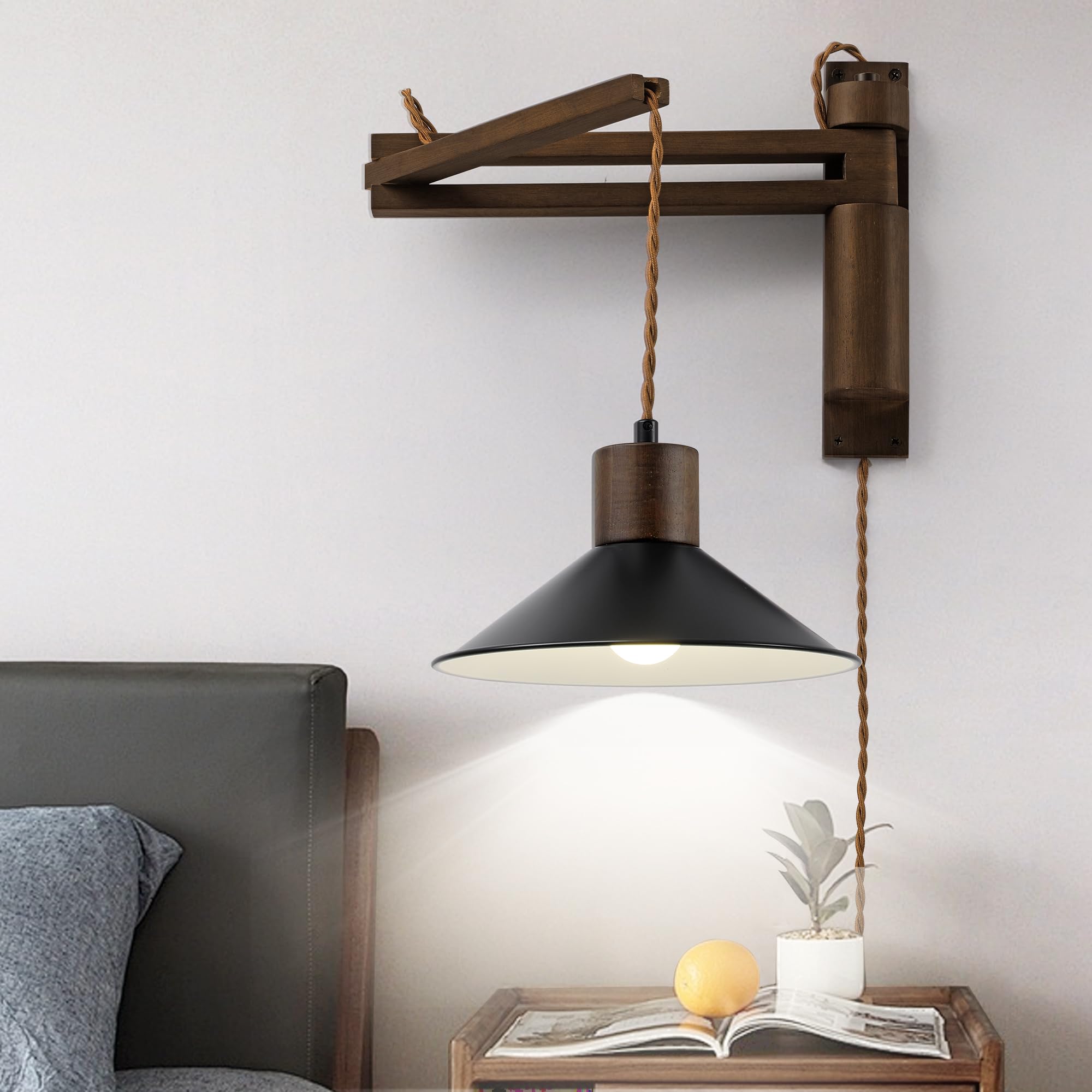 Photo 1 of XvmBvm Farmhouse Wall Sconce Lighting, Dimmable Wall Sconce with Switch Swing Arm Wall Lights,Plug in Wall Light,Wall Lamps for Bedroom,Living Room, E26 Base