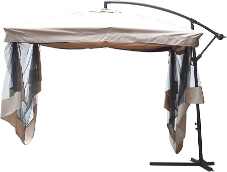 Amazon Com Tms Offset Umbrella With Removable Mosquito Bug Mesh Net 9ft X 9ft Patio Offset Tilt Post Deck Gazebo Outdoor Shade Tan Garden Outdoor
