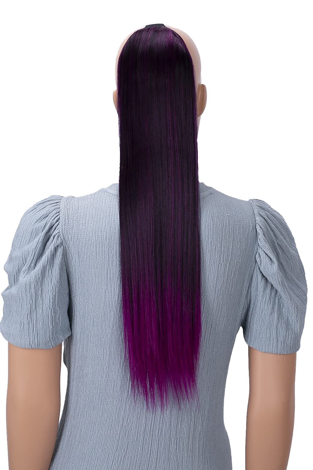 CAISHA 24" Hairpiece Clip On Ponytail With Two Bands Longhair Extension Straight Black Violet Mix HCB4 โ image 1