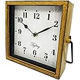 TRYLTRY Metal Table Clock, Battery Operated Decorative Silent Non-Ticking Mantel Desk Shelf Metal Clock for Home, Living Room - Wood Rectangle