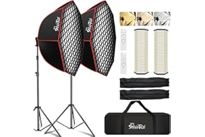Shirtal Softbox Photography Lighting Kit,37" Octange Softbox Lighting Kit with Honeycomb Grid 110W 2700K-6500K 11000Lux Dimmable LED Prismatic Lamp and Remote Control, Lighting for Video Recording