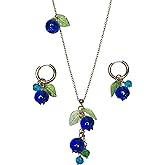 Abgaryan ART Hypoallergenic Non Tarnish Jewelry Set, 18K Gold Plated Necklace and Earrings Blueberry Set