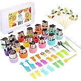 Mini Cookie Cutters Set, Including 18 pcs Mini Fruit Cookie Stamps Mold, 20pcs Cartoon Animals Food Picks, 20pcs Bamboo Fruit