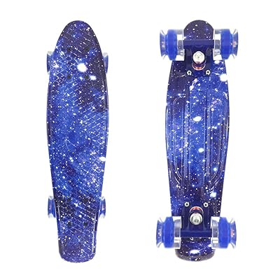 Mini Cruiser Complet 22 Pouces Pour Enfants - Skateboard Rétro Bleu, Capacité 90 Kg
