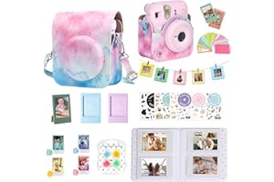 WOGOZAN Mini 12 Accessories Kit for Fujifilm Instax Mini 12 Instant Camera Case+Album for 3 Inch Film+Color Filters+Photo Album & Frames+Wall Hanging Frame+DIY Sticker (Blue Pink Watercolor)