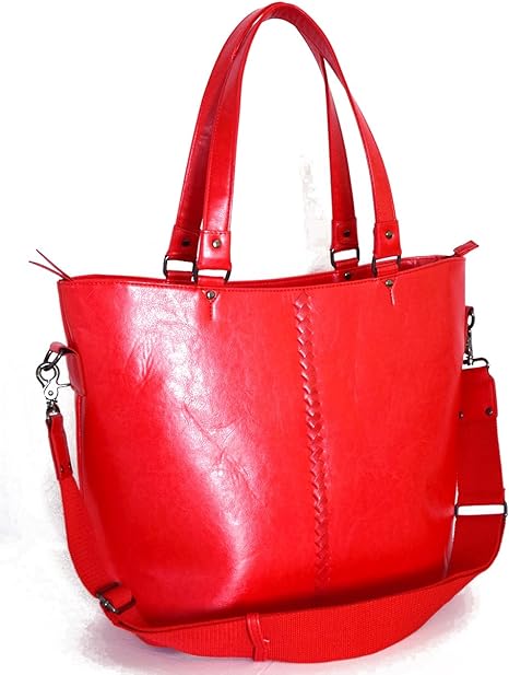 Amazon Clack クラック バッグ ビビットカラー ｐｕ 合皮 トートバッグ 2way ショルダーベルト付き メンズ 23 レッド Free 服 ファッション小物 通販