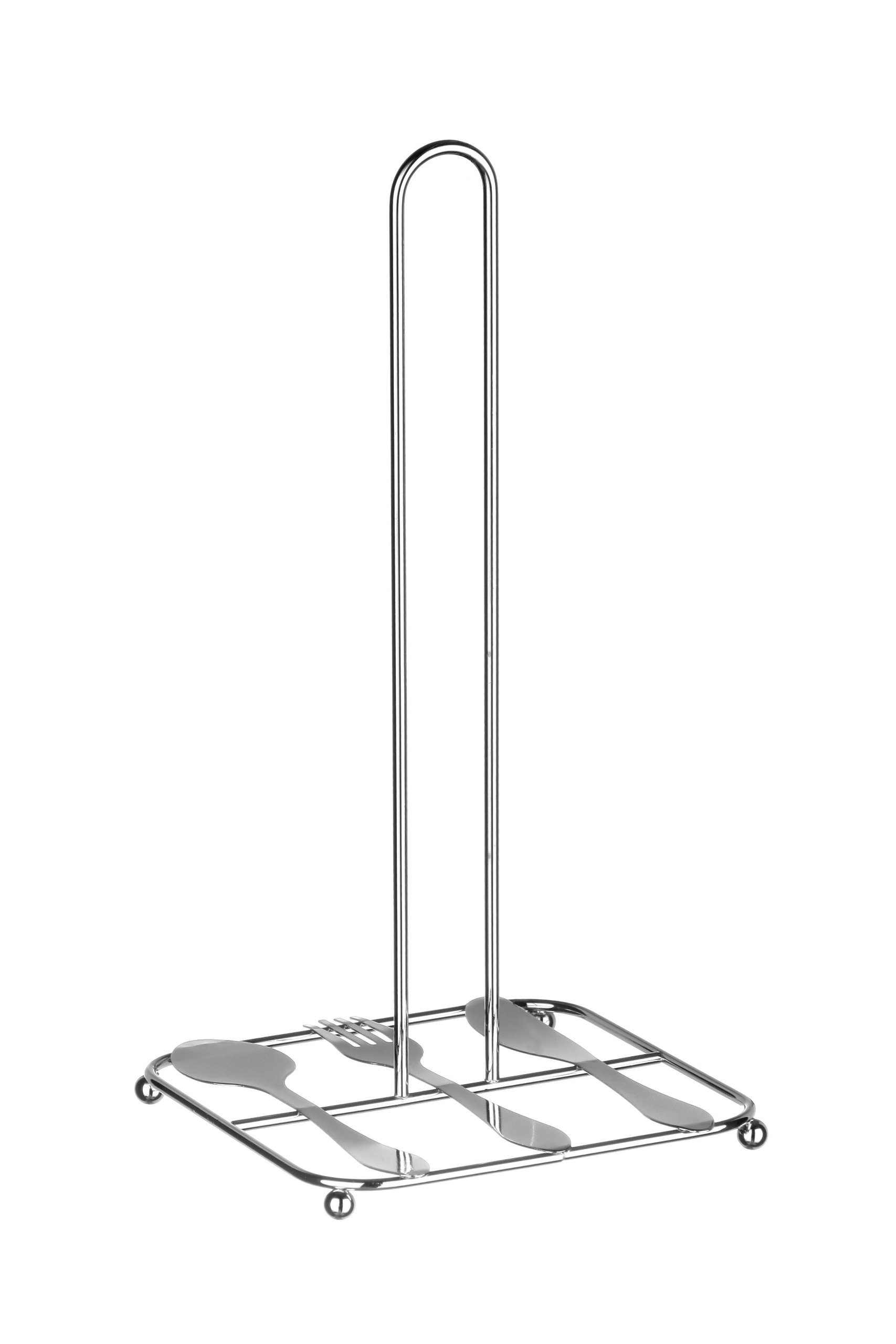 Premier Housewares 509663 Cutlery Design Kitchen Roll Holder - Chrome , Silver , H31 x W15 x D15cm