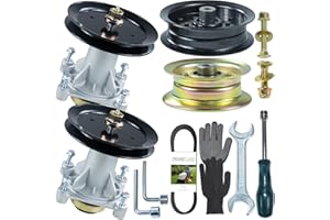 NICHEFLAG 2 Pack 587819701 Spindle Pre-Greased with 197473 Pulley Craftsman 532196106 Pulley Idler 193197 Idler Pulley Craftsman 592855001 Belt Replaces 187292, 192870, 187281, 192872, 532187292