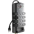 Belkin Surge Power Strip Protector - 8 Rotating & 4 Stationary AC Multiple Outlets - 8 ft Long Heavy Duty Extension Cord Flat