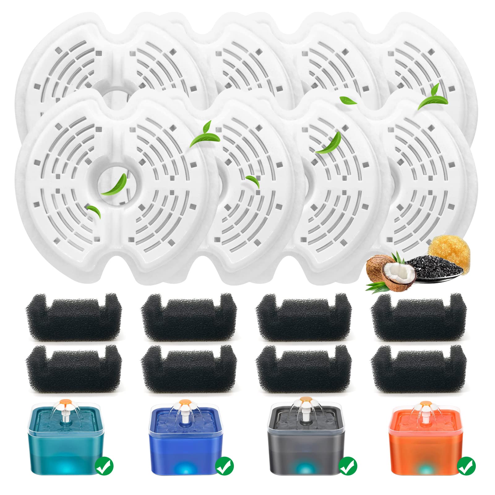 Photo 1 of 8 Pack - Cat - Water - Fountain - Filters with 8 Sponges, Replacement Filters for 67oz/2L Pet Drinking Fountain Dog Water Dispenser