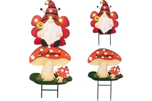 TERESA'S COLLECTIONS Garden Decorations Outside,Garden Gnome Ladybug Decorative Garden Stakes,Welcome Yard Art Signs for Outdoor Patio Lawn Spring Summer,Gifts for Dad Father