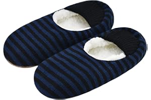 VAGUKU Mens Cozy Soft Sole Slipper Socks With Non Skid Bottoms, Warm Slipper Socks With Grippers For Men, Fuzzy House Slippers