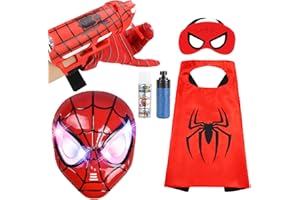 vhfux Spider Toys for Boys 3-4, 2-in-1 Shoots Webs or Water, Superhero Costume Capes and LED Mask, Halloween Gifts for Kids