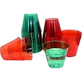 Festizzy 24 PCS 9 Oz Clear Plastic Cups, Red and Green Disposable Cups, Ice Cream Cups,Drinking Tumblers, Disposable Wine Glasses for Holiday Parties, Ice cream cupsXmas, New Year, Wedding