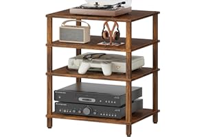 LELELINKY 4-Tier AV Media Player Stand, Brown Stereo Cabinet, Modern Stereo Cabinet, Wooden TV Stand,Game Console Shelf, Multifunctional Entertainment Center, Suitable for Home, Conference Room, Game Studio