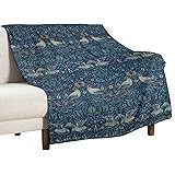 Bohemian Retro William Morris Original Art Blanket, Little Bird Vintage Blue Print Super Soft Flannel Throw Blanket for Bed S