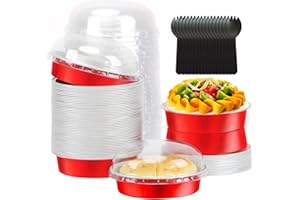 8oz Mini Cake Pans 4” Pie Tins with Lids 50 Pack,LNYZQUS Disposable Aluminum Foil Baking Pans Dishes,Small Creme Brulee Tart Ramekins Individual Mini Pie Contaniers for Christmas-Red