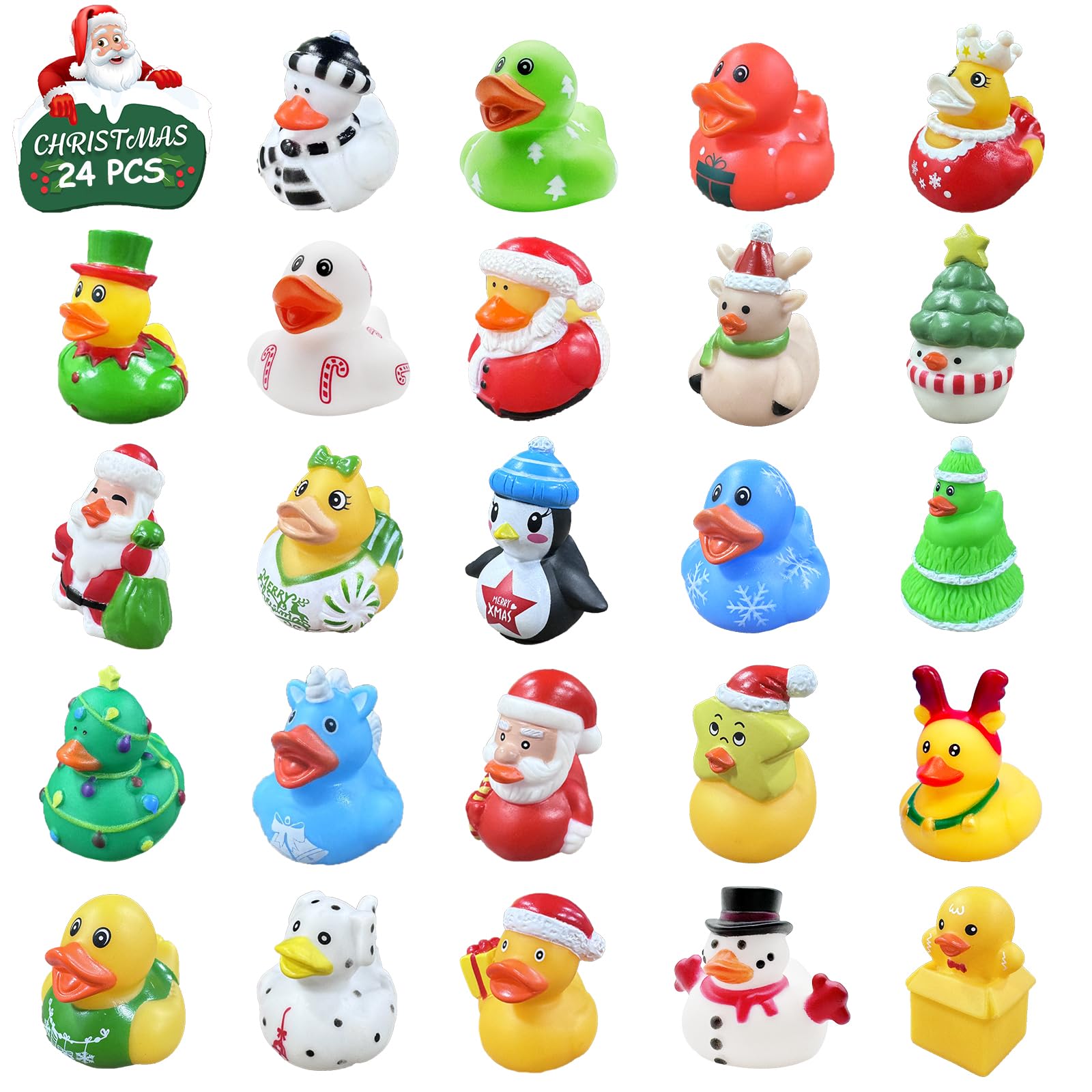 24 PCS Christmas Rubber Ducks,Bath Toys Assorted Duckies for Kids,Christmas Party Favor,Christmas Goodie Bags for Christmas Decoration,Baby Showers,Birthday Gifts(Christmas)