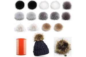 Asphodelia 14 PCS Pompoms for Knitted Hats,10 Cm Faux Fur Pom Poms for Hats, DIY Mixed Color Faux Fox Fur Pom Great for Handm