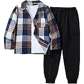 Hihosdor Boys Clothes Plaid Long Sleeve Button Down Shirt White T-shirt Tops and Pants Set 3Pcs Winter Boy Clothes 6-14 Years