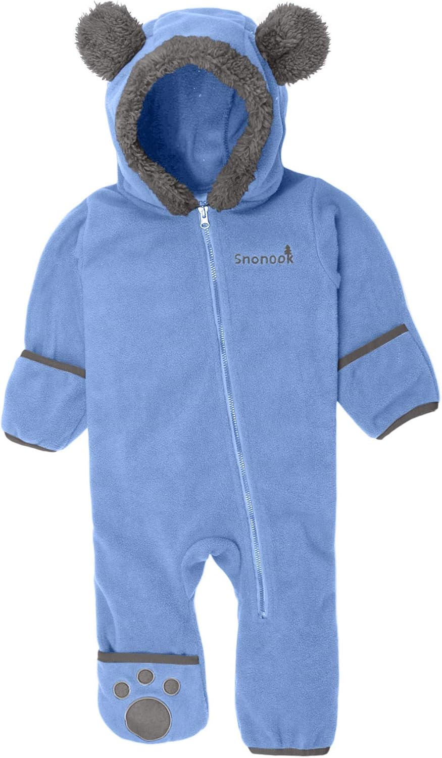 Snonook Fleece Baby Bunting Hooded Romper Bodysuit with Fold-Over Mitten and Footed Cuffs: Clothing