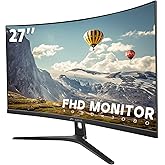 CRUA 27" Curved Monitor, FHD(1920x1080P) VA Panel, 100HZ, 120% sRGB Professional Computer Monitor, Narrow Bezels on Three Sides, Blue Light Filter, Office and Dormitory(HDMI, VGA)-Black
