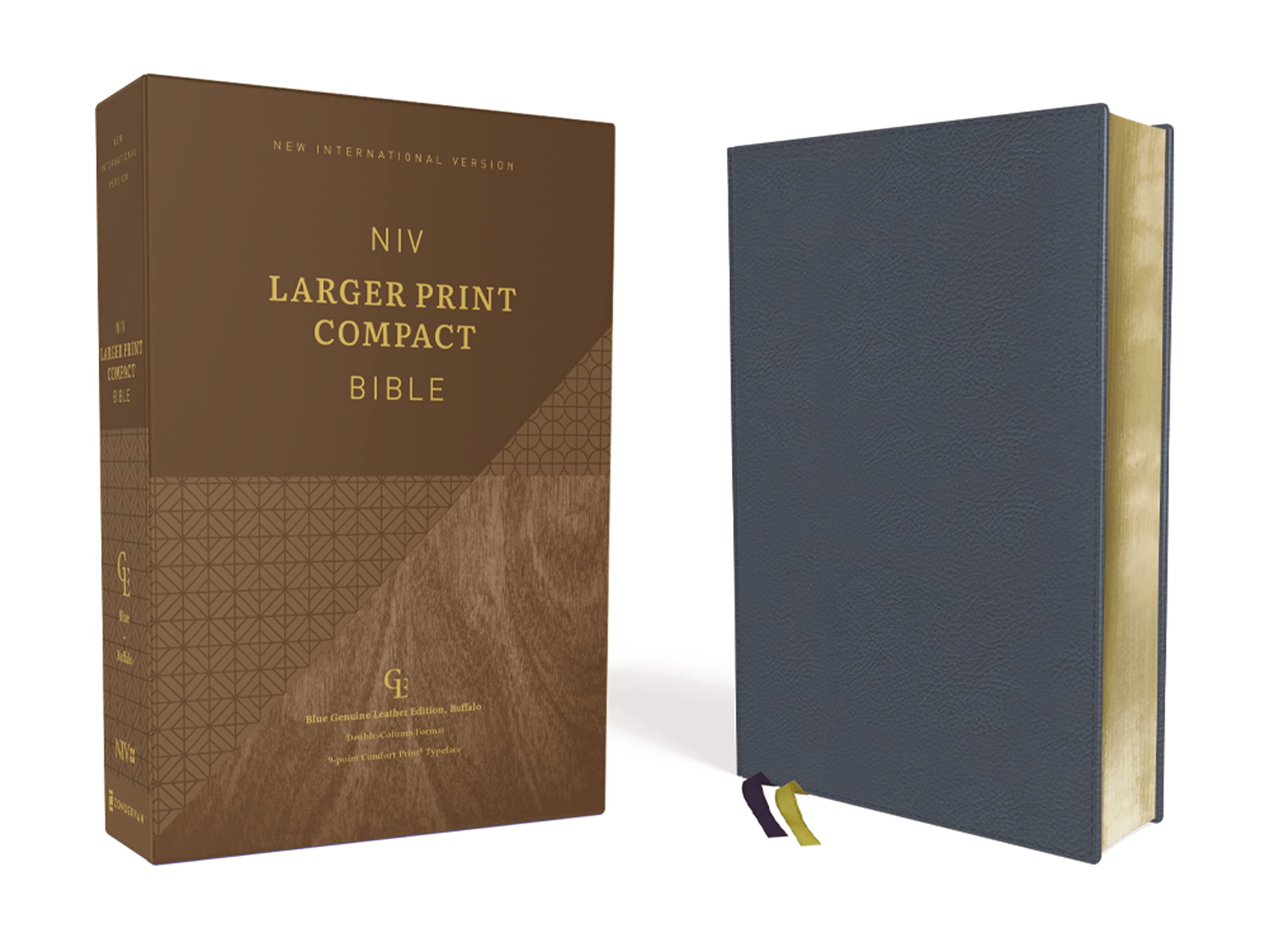 NIV, Larger Print Compact Bible, Genuine Leather, Buffalo, Blue, Red Letter, Comfort Print
