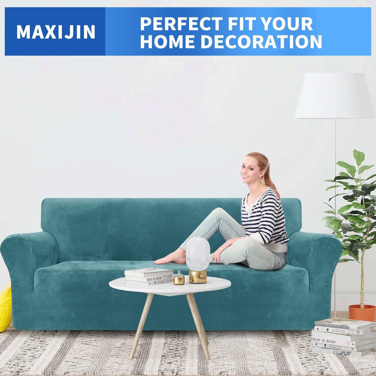 MAXIJIN Thick Velvet Sofa Covers 3 Seater Super Stretch Non Slip Couch Cover for Dogs Cat Pet Friendly 1-Piece Elastic Furniture Protector Plush Sofa Slipcovers (3 Seater - Image 3