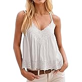 Yousify Women's Y2k Lace Cami Tops V Neck Babydoll Spaghetti Strap Going Out Tops Summer Cute Floral Flowy Camisole Shirts