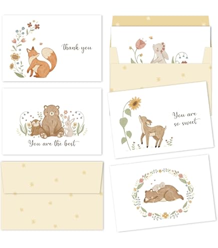 Buy 24 Safari Thank You Cards With Envelopes, Kids Or Baby Shower Thank You Note Jungle Greenery Gold 4x6 Varied Zoo Animal Giraffe Gratitude Card Pack For Party Girl Boy Children Birthday Stationery - View #5