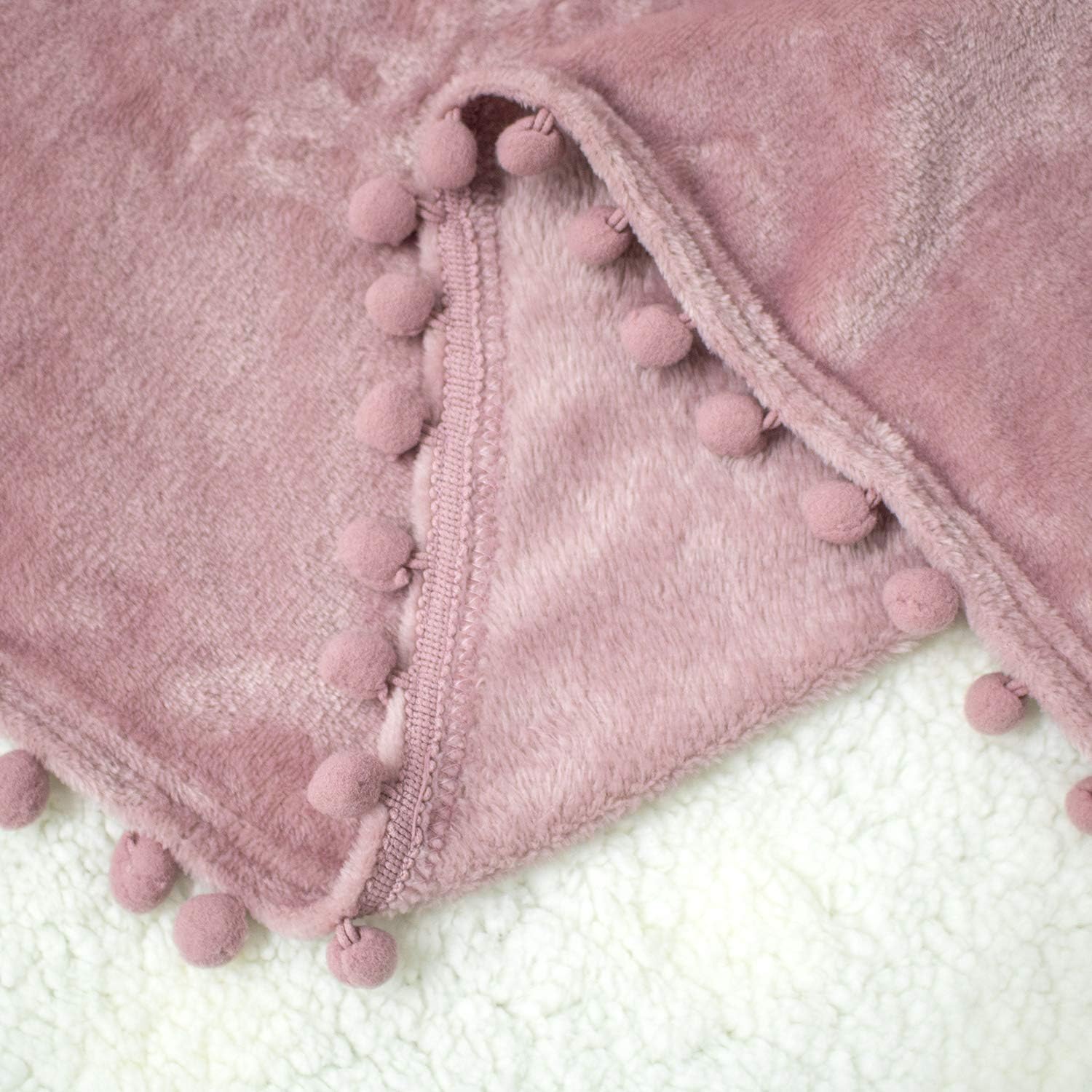 BEAUTEX Fleece Throw Blanket with Pompom Fringe, Dustypink Flannel Blankets and Throws for Couch, Super Soft Cozy Lightweight Plush Throw Blanket (50" x 60"): Home & Kitchen