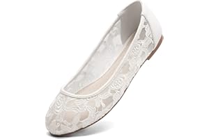 Greatonu Women's Flats Cut Out Round Toe Slip On Floral Ballet Flat Comfortable Lace Flats Dressy
