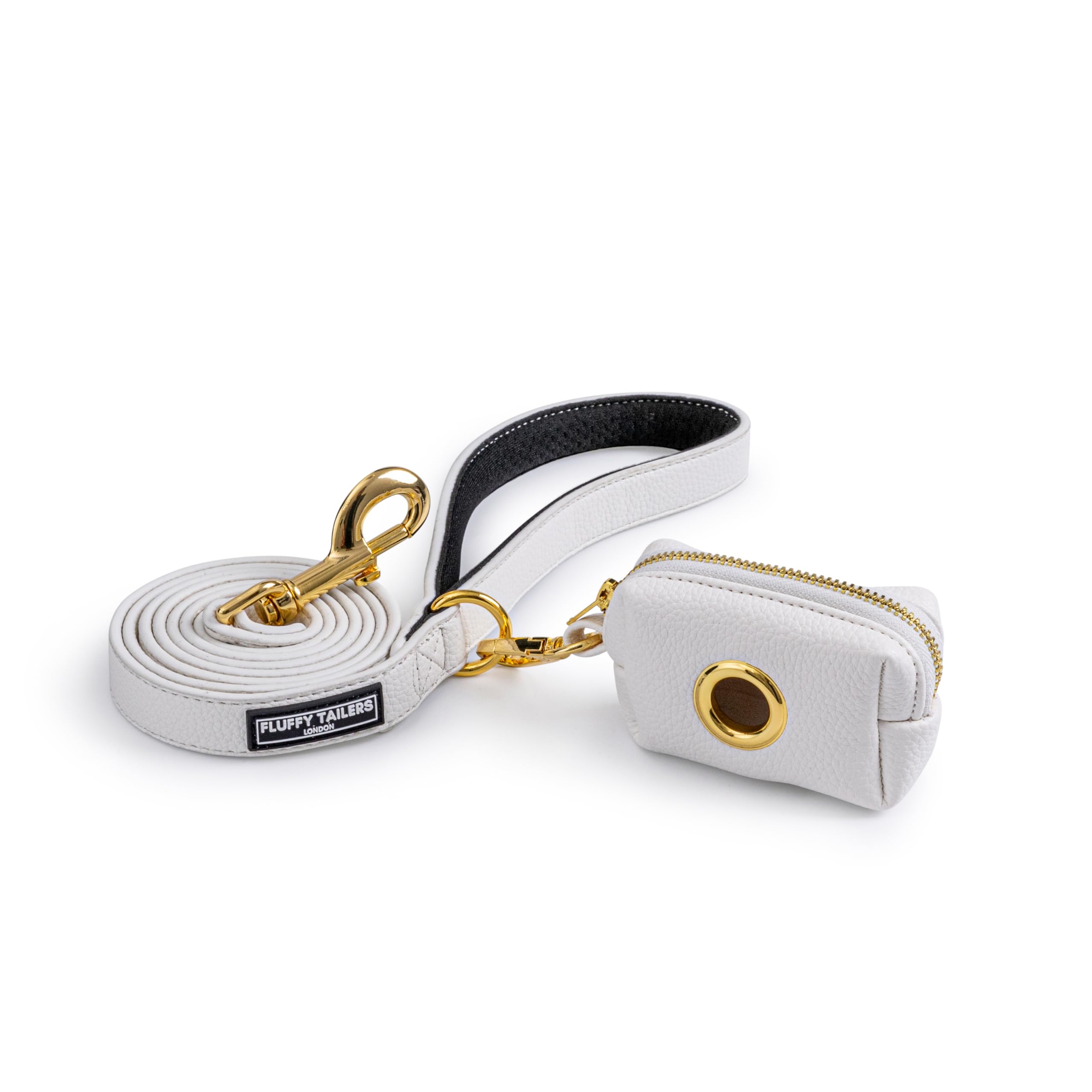 Fluffy Tailers - White Dog Lead and Poo Bag Holder - 152cm Length Lead