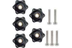 XYQMLY 6 Star T Track Knobs and Bolts Kit, 5 Pack 6 Star Knobs 1/4 Inch 20 Female + 5 Pack 1/4inch 20 Thread T Bolts, Threaded Hexagon Head Thru Knob Clamping Knobs Jig Knobs T Knob